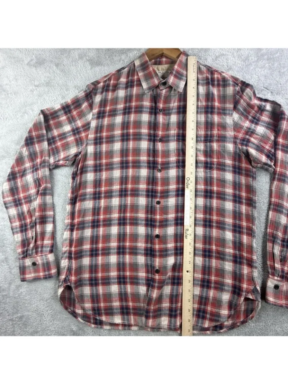 Rag & Bone Shirt Mens Large Red Plaid Flannel Button Up Long Sleeve Pocket USA